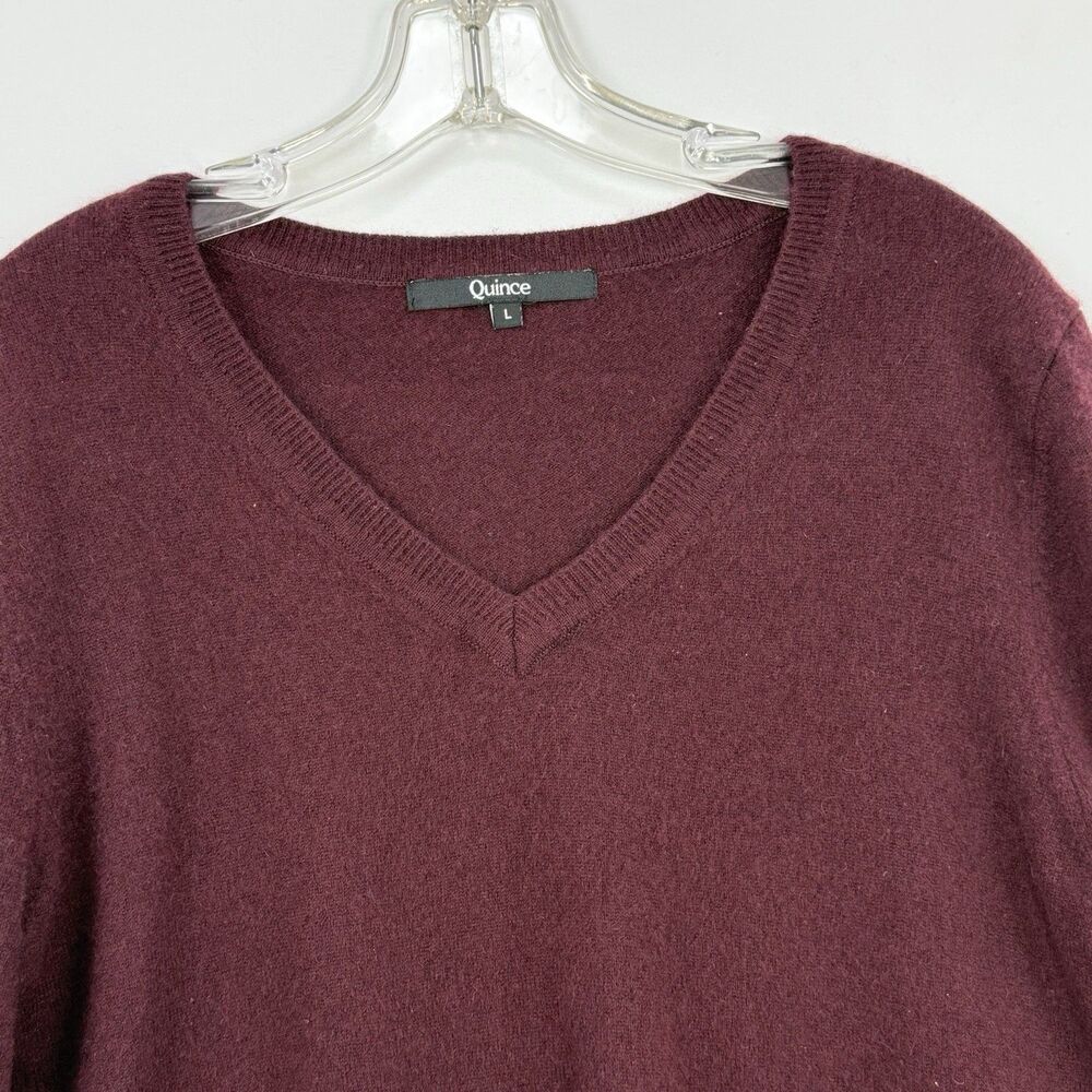 Quince Women Mongolian Cashmere V-Neck Sweater Rich Burgundy Sleeved Top Size L - Picture 16 of 16